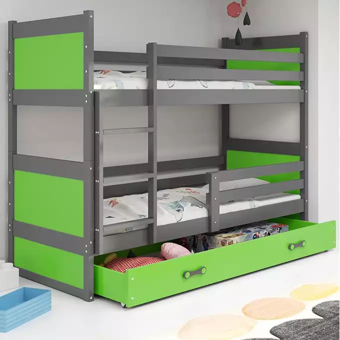 RICO youth bunk bed 90x190 with drawer, graphite/green