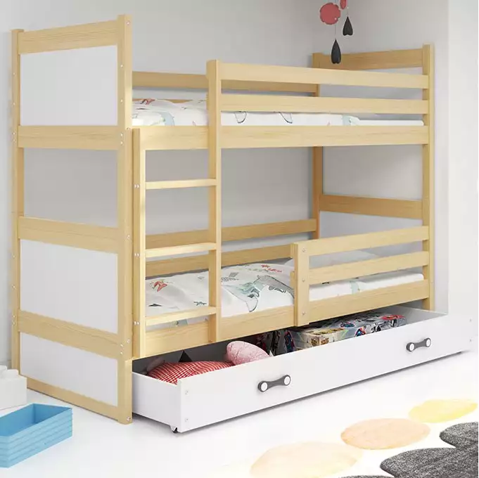 RICO 90x200 youth bunk bed with drawer, pine/white