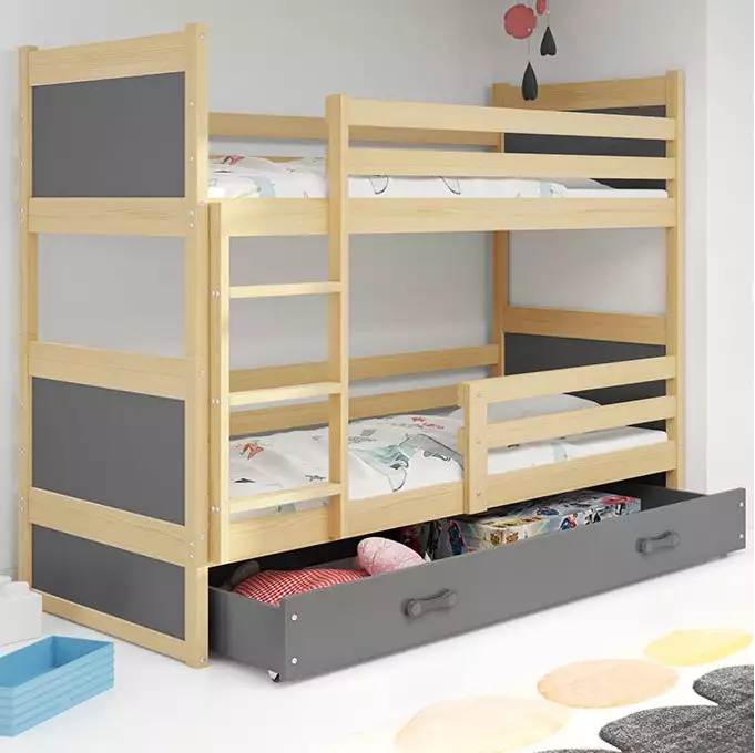 RICO youth bunk bed 90x190 with mattress and drawer, pine/graphite