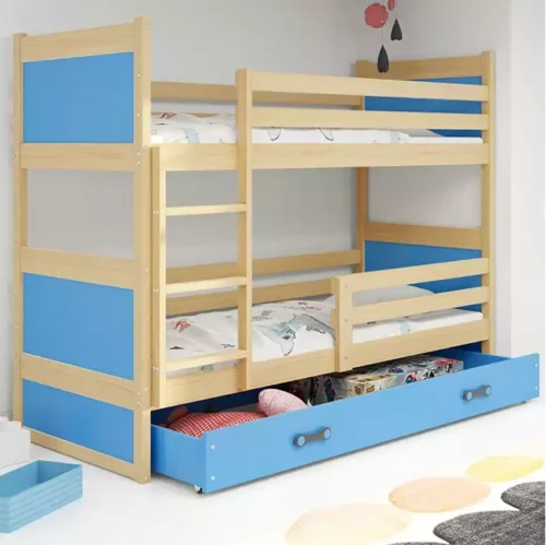 RICO youth bunk bed 90×190 with mattress and drawer, pine/blue