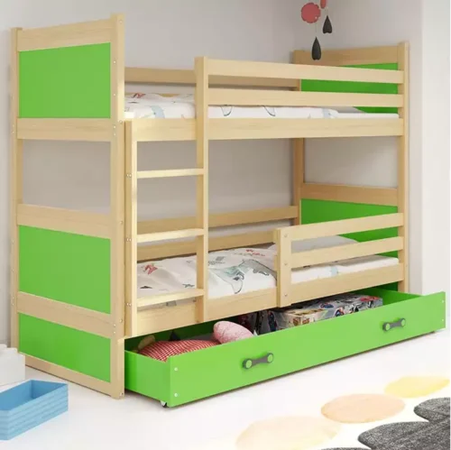 RICO youth bunk bed 90×200 with mattress and drawer, pine/green