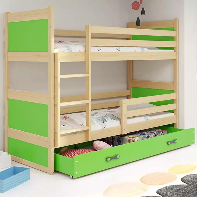 RICO youth bunk bed 90x190 with drawer, pine/green