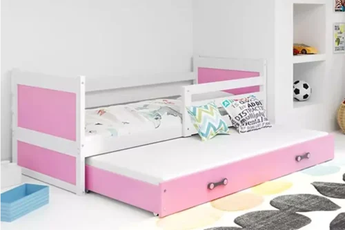 RICO youth folding bed 90×190 with mattress and drawer, white/pink