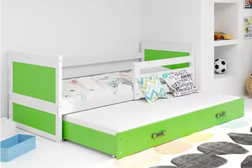 RICO youth folding bed 90×190 with mattress and drawer, white/green
