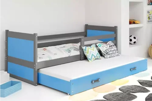 RICO 90X200 youth folding bed with mattress and drawer, graphite/blue