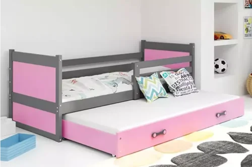RICO 90X200 youth folding bed with mattress and drawer, graphite/pink