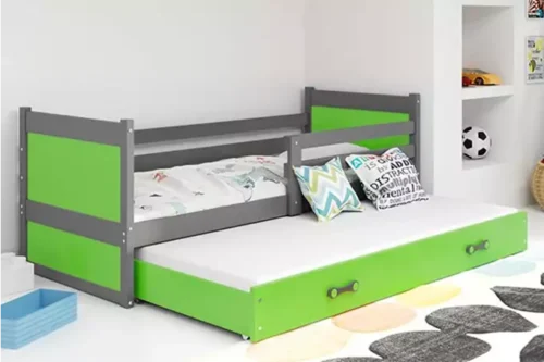 RICO youth folding bed 90×190 with mattress and drawer, graphite/green