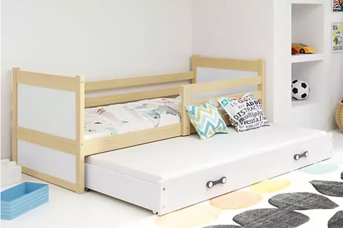 RICO 90x200 youth pull-out bed with drawer, pine/white