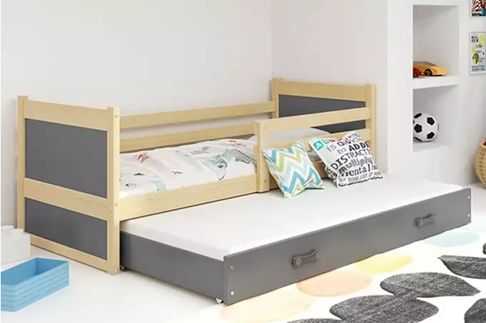 RICO 80X190 youth pull-out bed with drawer, pine/graphite