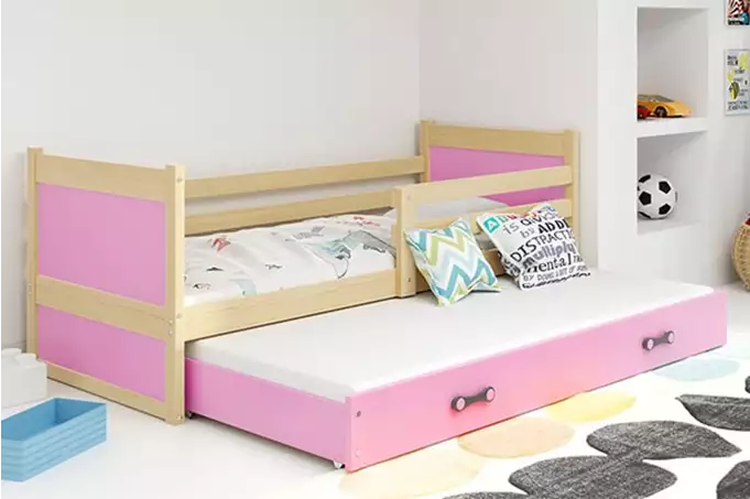 RICO youth folding bed 90x190 with mattress and drawer, pine/pink