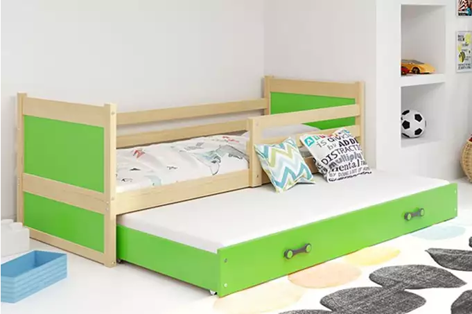 RICO youth folding bed 80x190 with mattress and drawer, pine/green