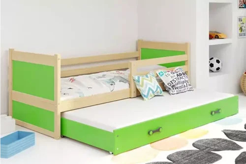 RICO youth folding bed 90×190 with mattress and drawer, pine/green