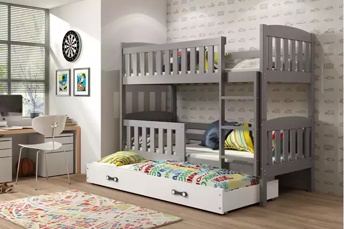 KUBUŚ three-person youth bed 90X190 with mattress and drawer, graphite/white - Image 3
