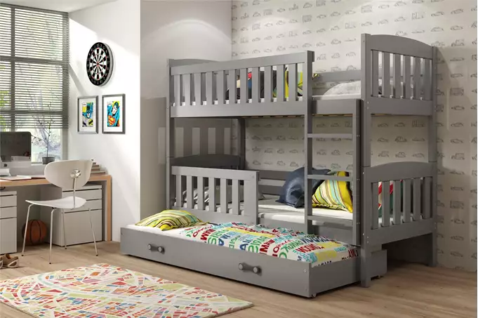KUBUŚ 3-person youth bed 90X190 with mattress and drawer, graphite color - Image 3