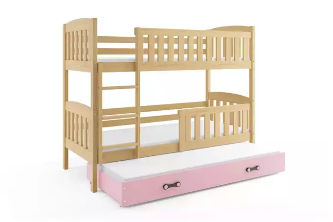 KUBUŚ three-person youth bed 90X190 with mattress and drawer, pine/pink - Image 3