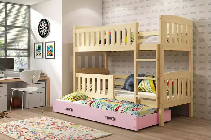 KUBUŚ three-person youth bed 90X190 with mattress and drawer, pine/pink - Image 4