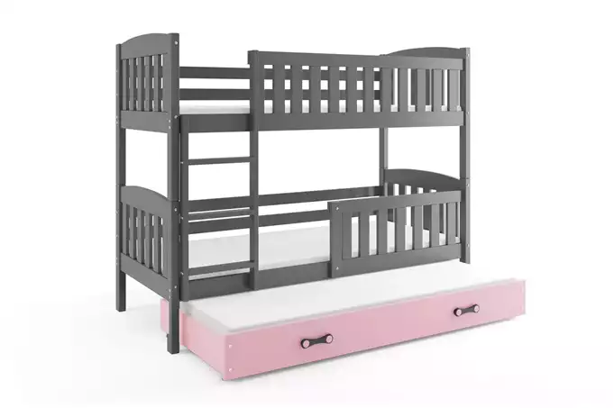 KUBUŚ three-person youth bed 90X190 with drawer, graphite/pink - Image 4