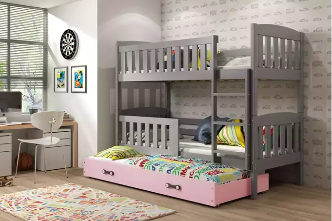 KUBUŚ three-person youth bed 90X190 with drawer, graphite/pink - Image 3