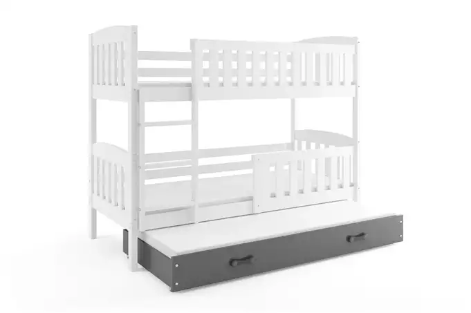 KUBUŚ 90X200 three-person youth bed with mattress and drawer, white/graphite color - Image 4