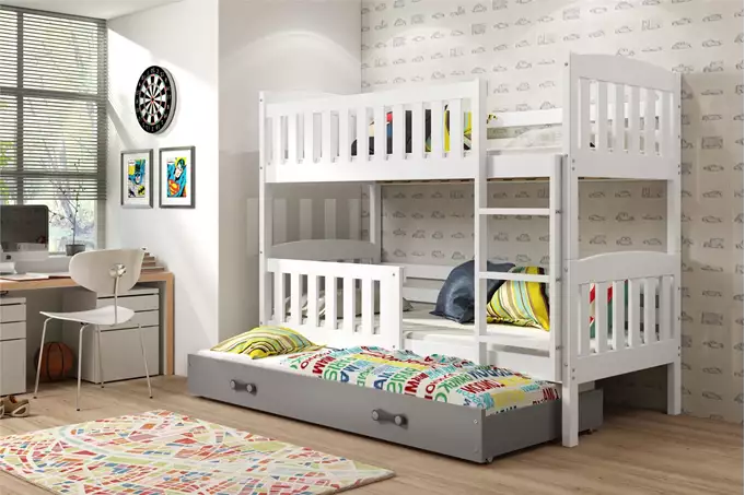 KUBUŚ 90X200 three-person youth bed with mattress and drawer, white/graphite color - Image 3
