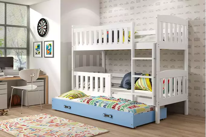 KUBUŚ 3-person youth bed 90x200 with mattress and drawer, white/blue - Image 3