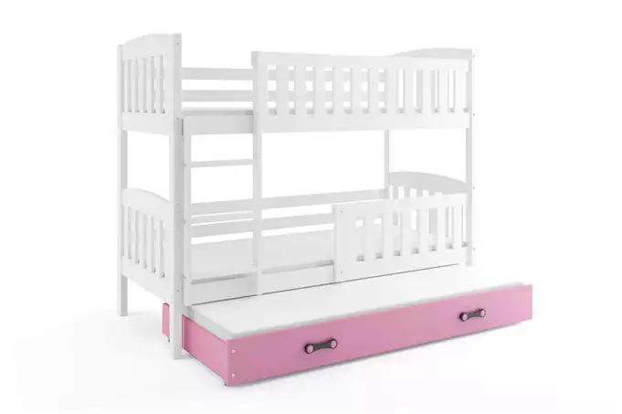 KUBUŚ 3-person youth bed 90x200 with mattress and drawer, white/pink - Image 4