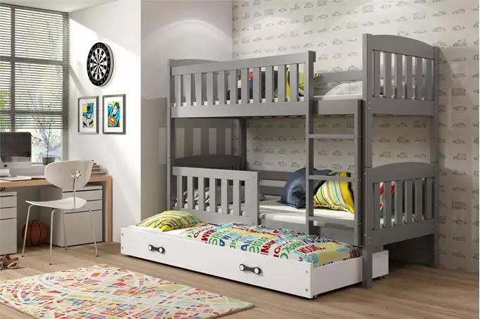 KUBUŚ 90X200 three-person youth bed with mattress and drawer, graphite/white - Image 3