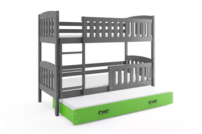 KUBUŚ 90X200 three-person youth bed with mattress and drawer, graphite/green - Image 3