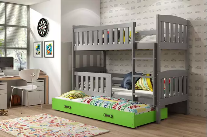 KUBUŚ 90X200 three-person youth bed with mattress and drawer, graphite/green - Image 5