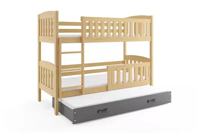 KUBUŚ 90X200 three-person youth bed with mattress and drawer, pine/graphite - Image 3