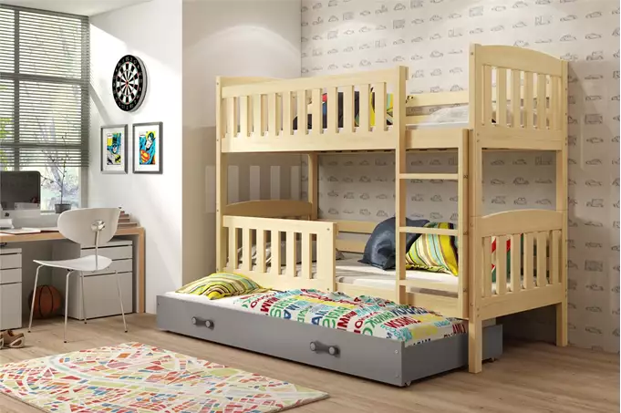 KUBUŚ 90X200 three-person youth bed with mattress and drawer, pine/graphite - Image 4