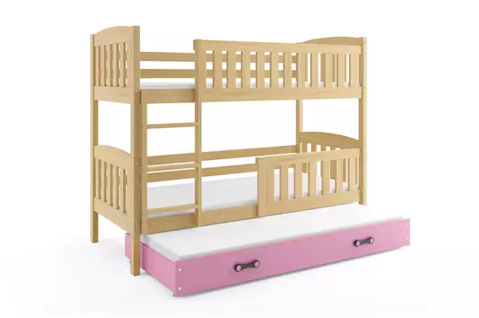 KUBUŚ 3-person youth bed 90x200 with mattress and drawer, pine/pink - Image 4
