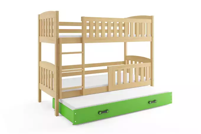 KUBUŚ 3-person youth bed 90x200 with mattress and drawer, pine/green - Image 4