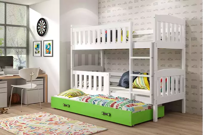 KUBUŚ 3-person youth bed 90x200 with drawer, white/green - Image 3
