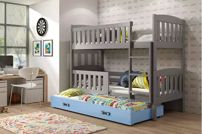 KUBUŚ 3-person youth bed 90x200 with drawer, graphite/blue - Image 3