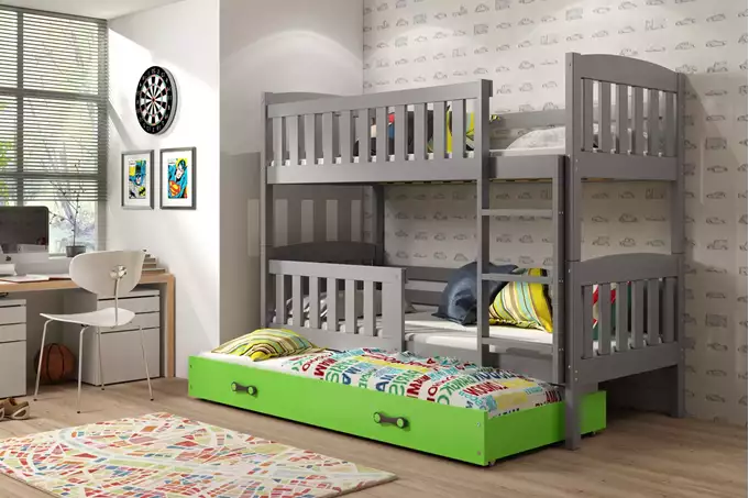 KUBUŚ 3-person youth bed 90x200 with drawer, graphite/green - Image 3