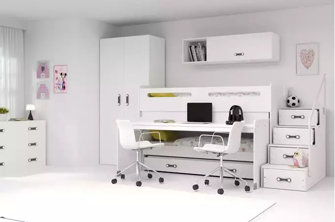 MAX 1 80X200 three-person youth bed with table, white - Image 4