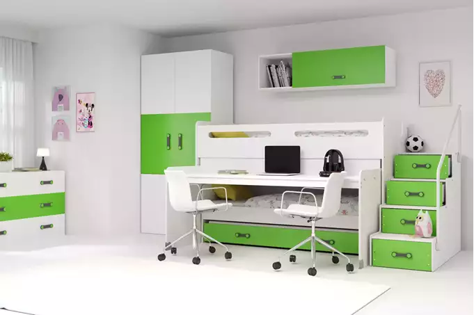 MAX 1 80X200 three-person youth bed with table, green - Image 4