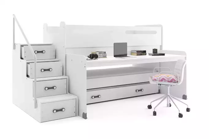 MAX 1 80X200 three-person youth bed with mattress and table, white - Image 2