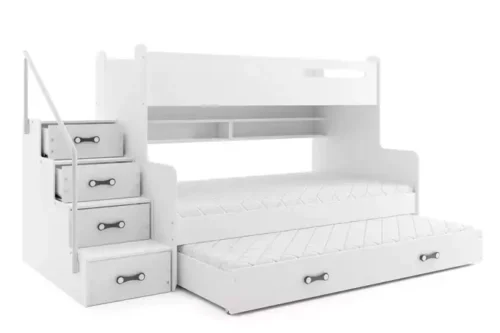 MAX 3 120X200 three-person youth bed with mattress and drawer, white