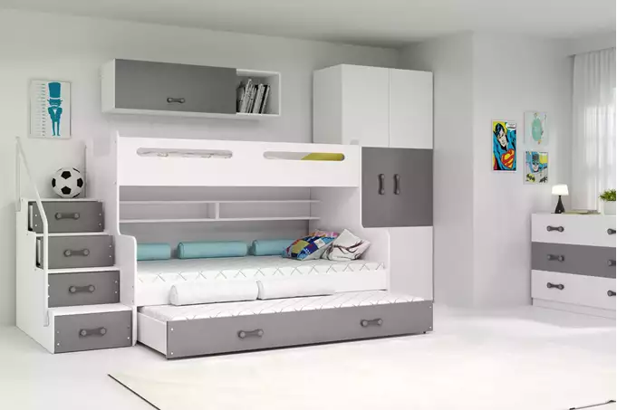 MAX 3 120X200 three-person youth bed with mattress and drawer, graphite color - Image 2
