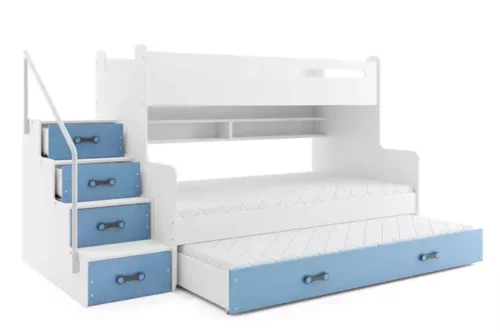 MAX 3 120X200 three-person youth bed with mattress and drawer, blue