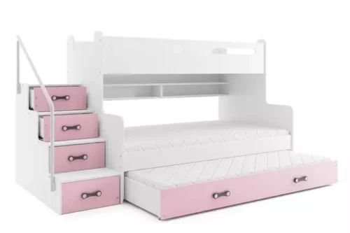 MAX 3 120X200 three-person youth bed with mattress and drawer, pink