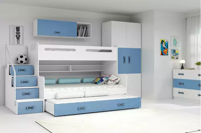 MAX 3 120X200 three-person youth bed with drawer, blue - Image 2