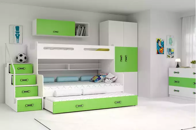 MAX 3 120X200 three-person youth bed with drawer, green - Image 2