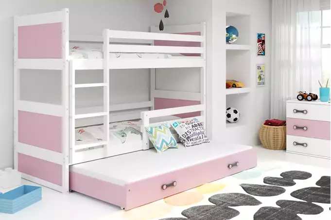 RICO 90X190 three-person youth bed with mattress and drawer, white/pink - Image 3