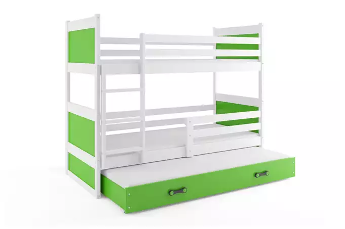 RICO 90X190 three-person youth bed with mattress and drawer, white/green - Image 4