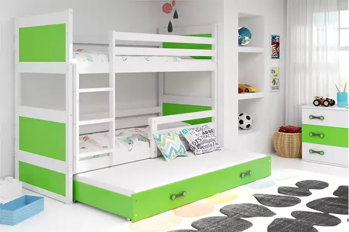 RICO 90X190 three-person youth bed with mattress and drawer, white/green - Image 3
