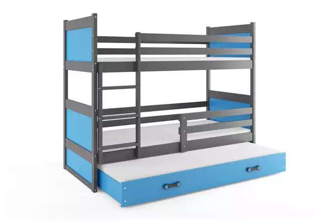 RICO 90X190 triple youth bed with mattress and drawer, graphite/blue - Image 4