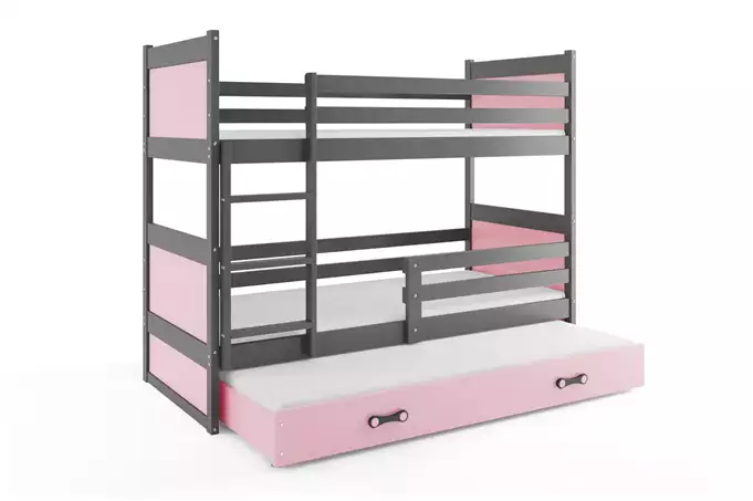 RICO 90X190 triple youth bed with mattress and drawer, graphite/pink - Image 4